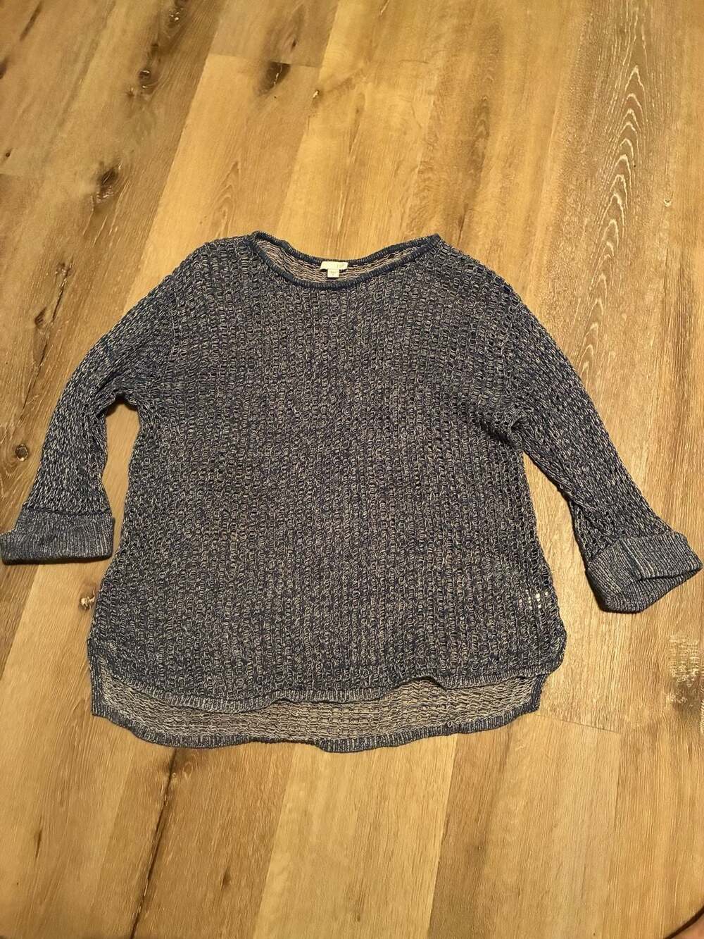 J.Jill Open Knit Sweater Size M Blue White Marled Pullover